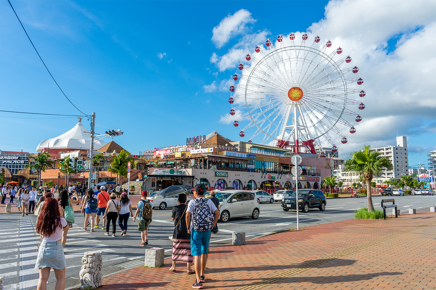 People visit America-mura in Okinawa.