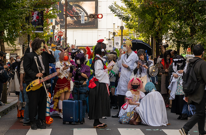 People in costumes celebrating Halloween in Ikebukuro. 