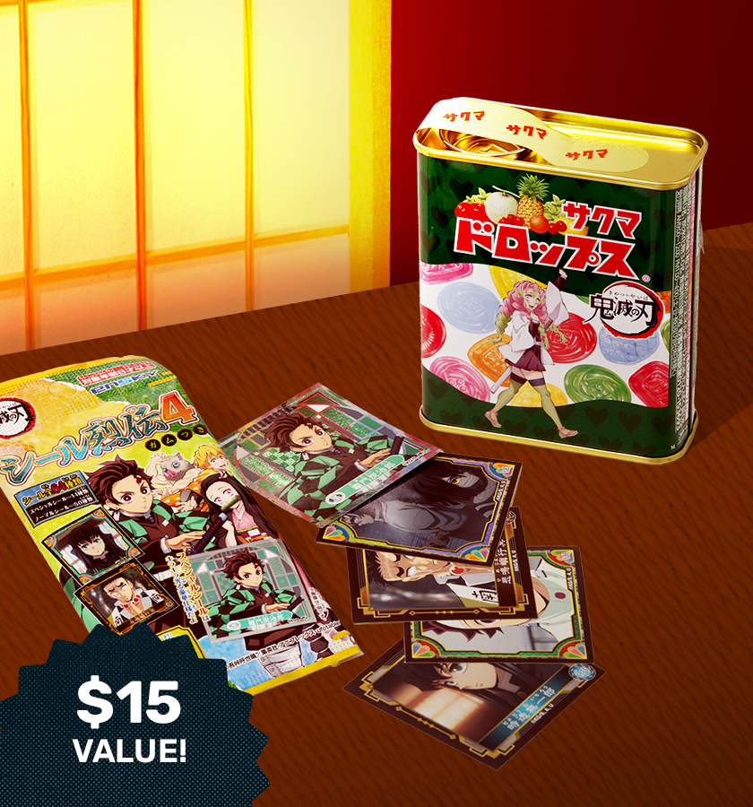 Demon Slayer candies on red background 