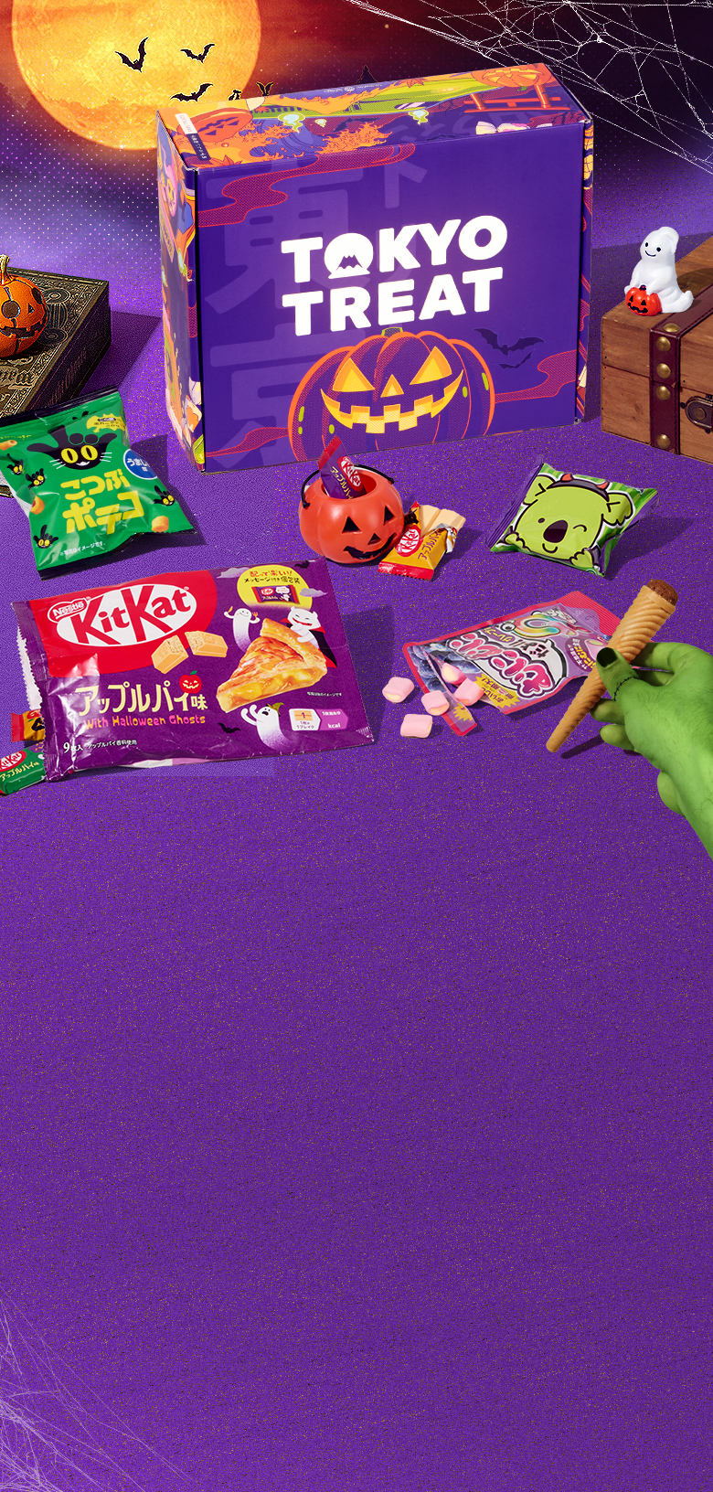 TokyoTreat Halloween box with Halloween-themed snacks around it