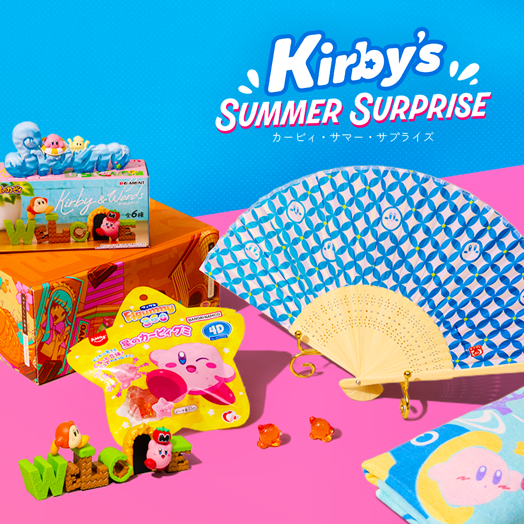 Kirby merch on pink background
