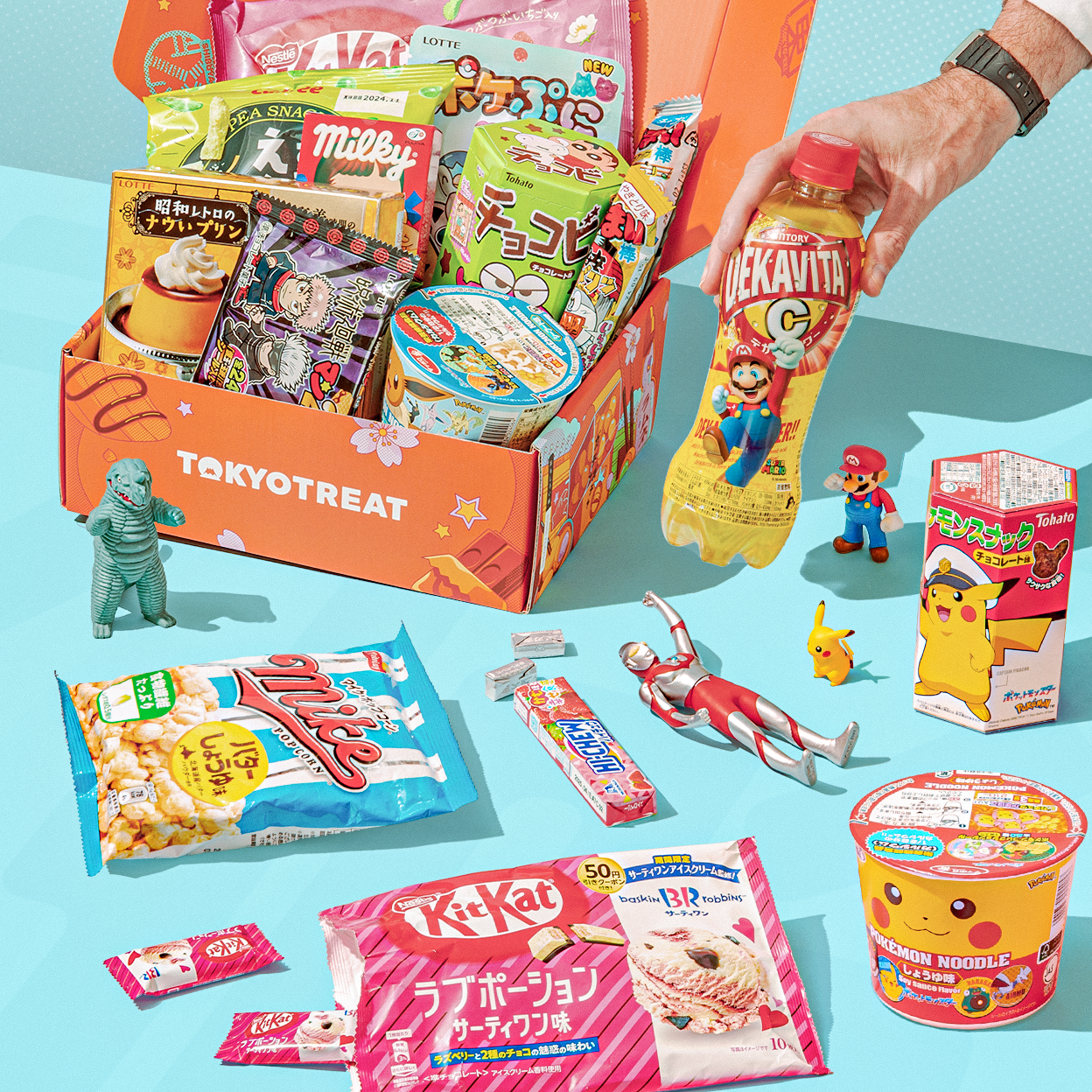 Orange TokyoTreat box with popular Japanese snacks