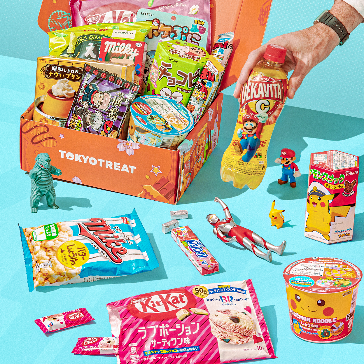 Orange TokyoTreat box with popular Japanese snacks