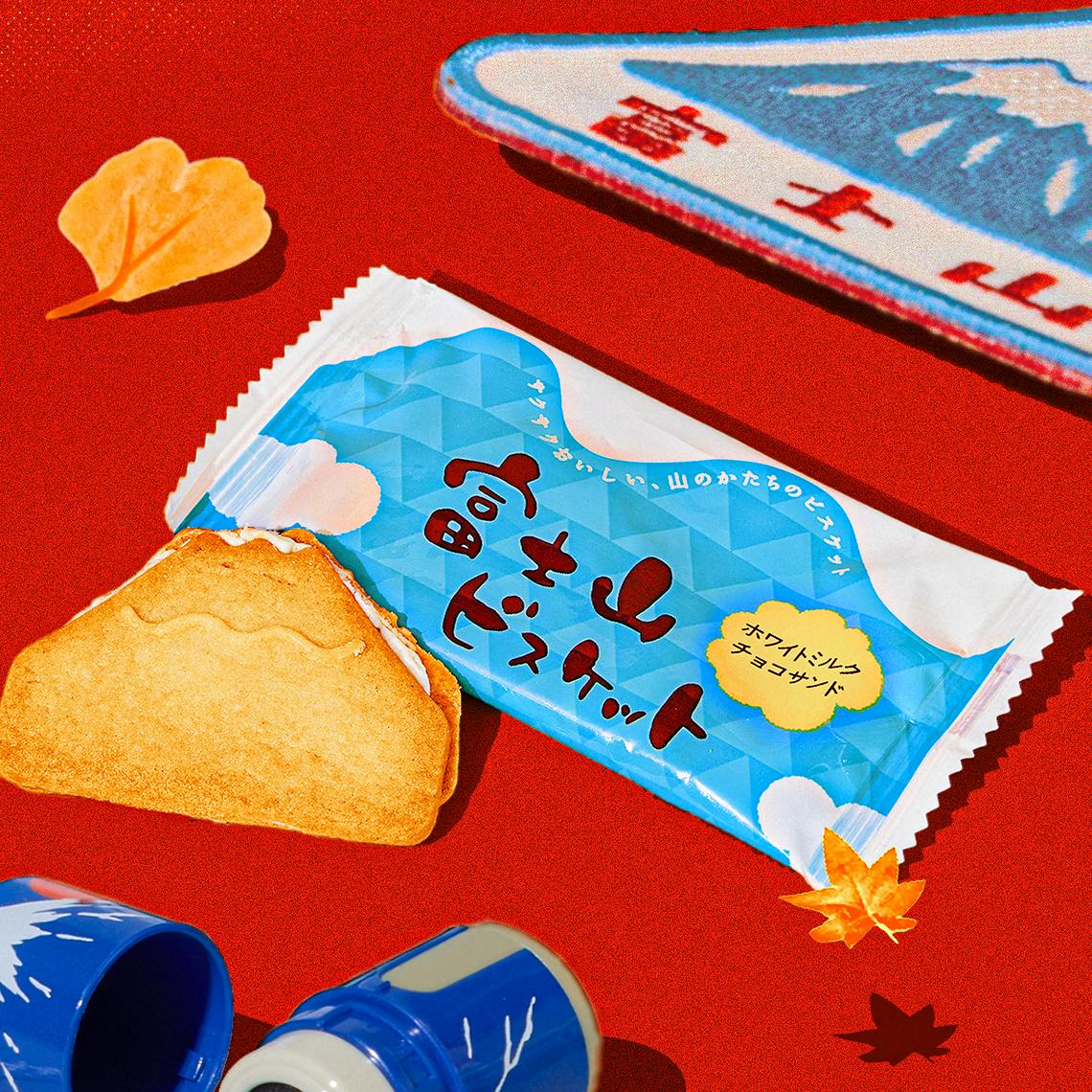 Fuji shaped biscuit on red background