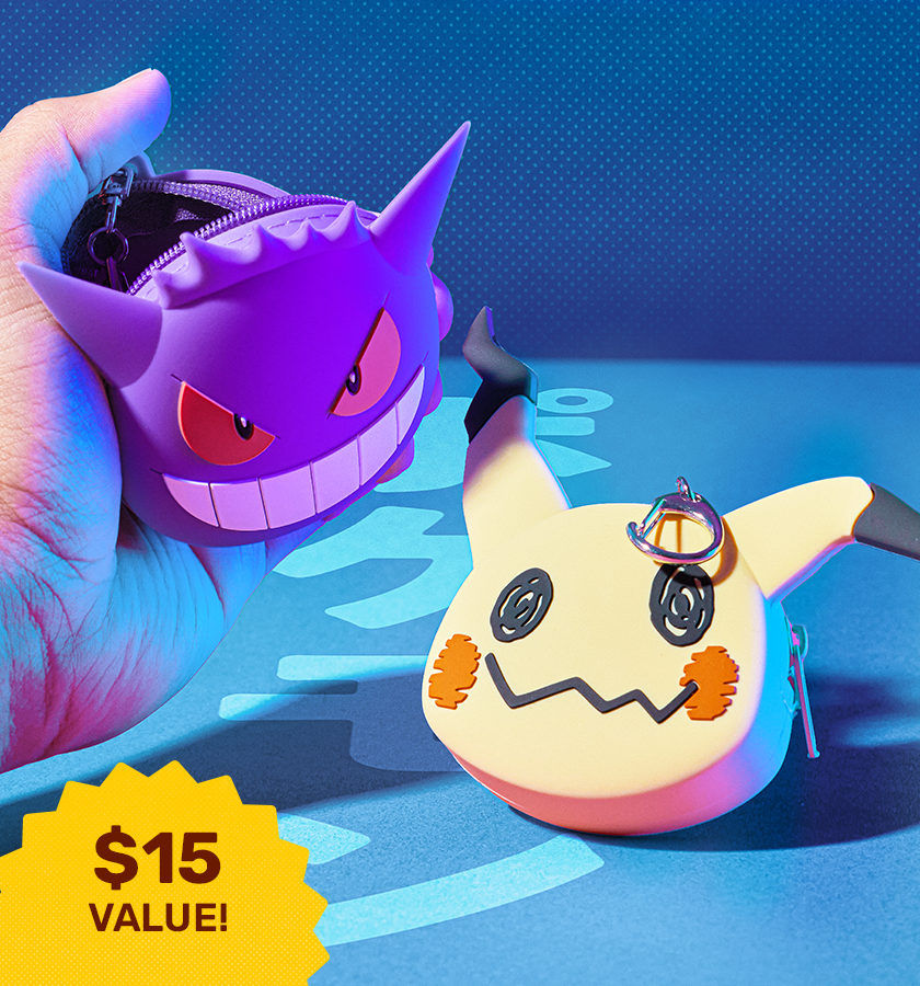 Pokémon face pouches on blue background