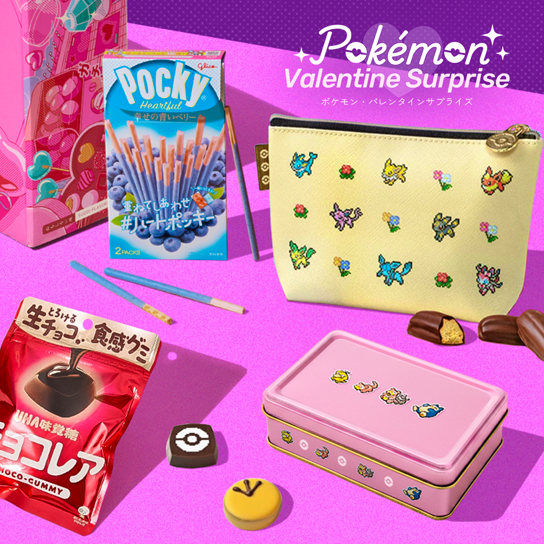 Pokémon chocolates and sweets on purple background