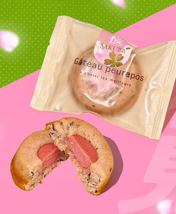 Package of sakura blossom cake on pink background