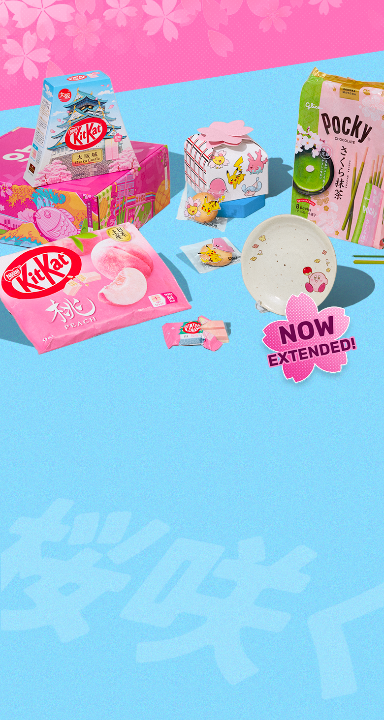 Sakura snacks and Kirby plate on blue background