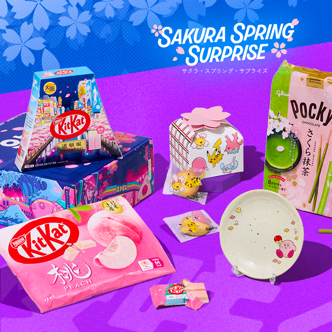 Sakura snacks with Kirby plate on purple background