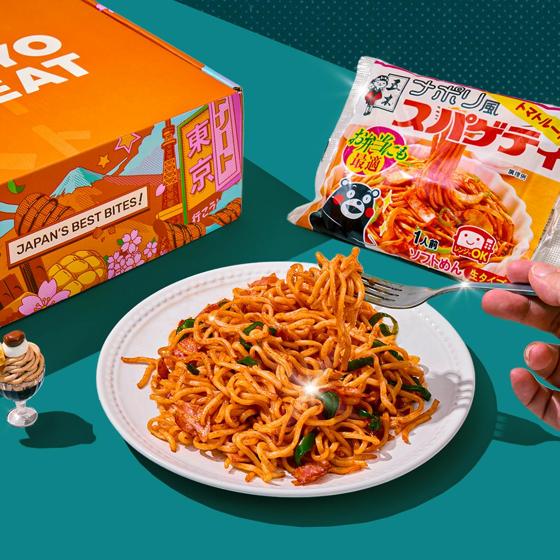 Napolitan Spaghetti on teal background