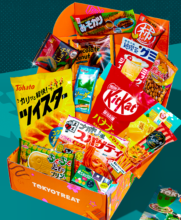 Orange TokyoTreat box with retro-themed snacks