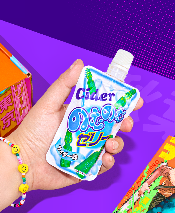 Jelly soda drink on purple background