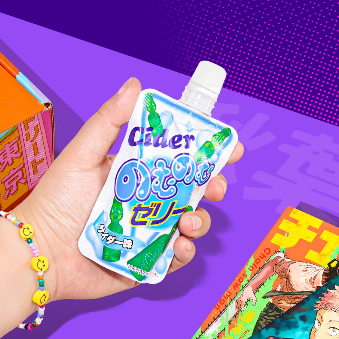Jelly soda drink on purple background