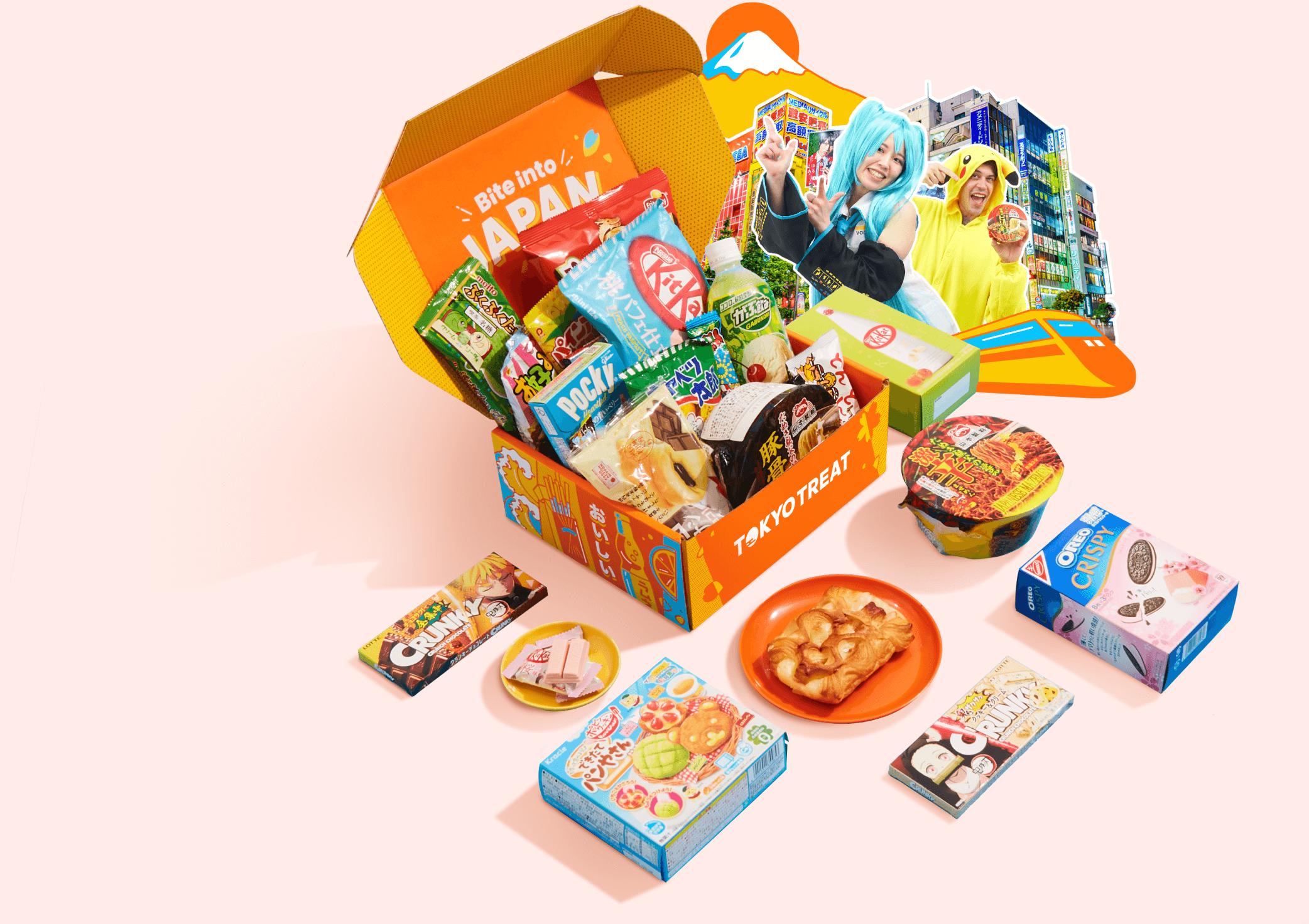 A TokyoTreat box filled with Japanese snacks