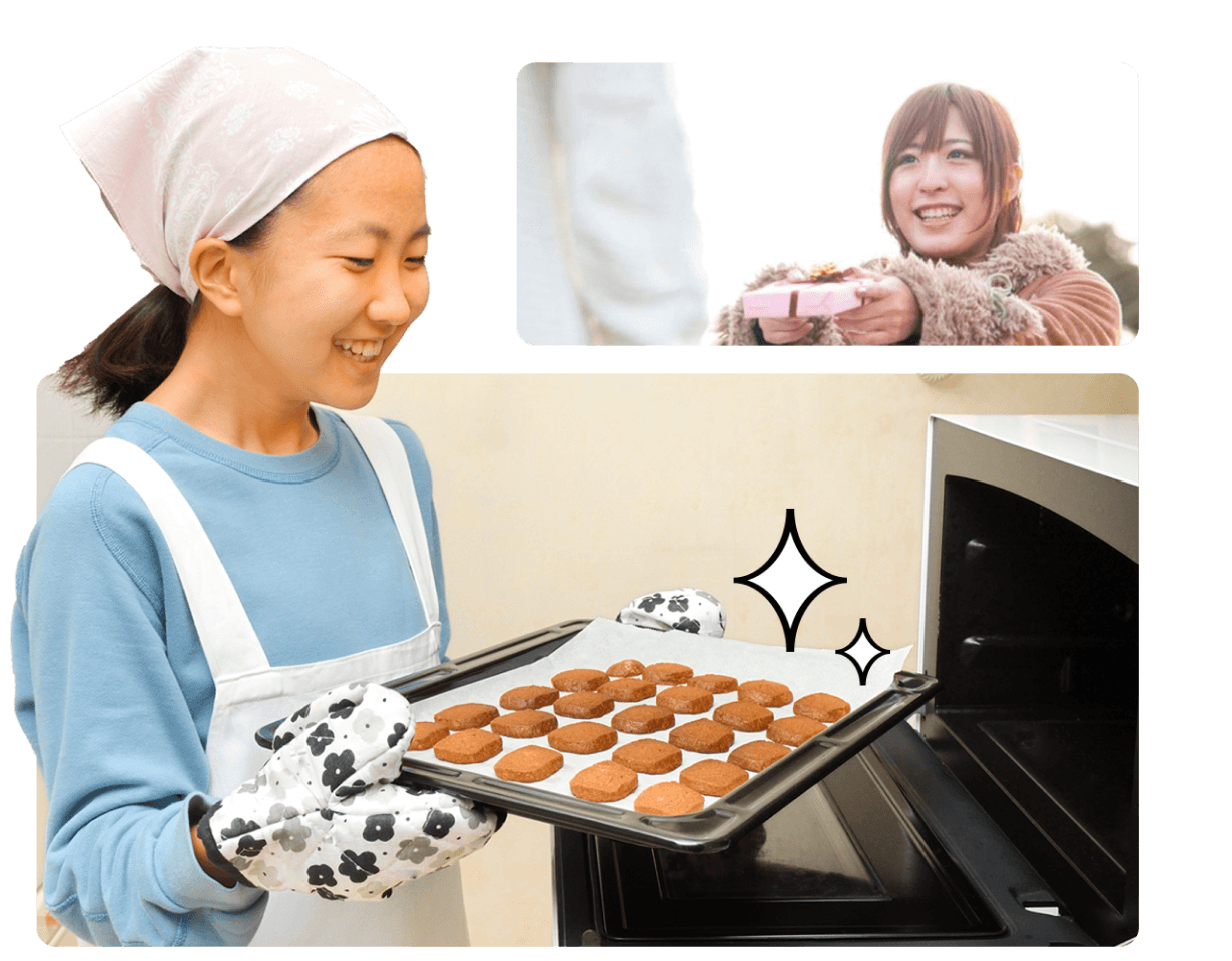 Japanese lady baking cookies